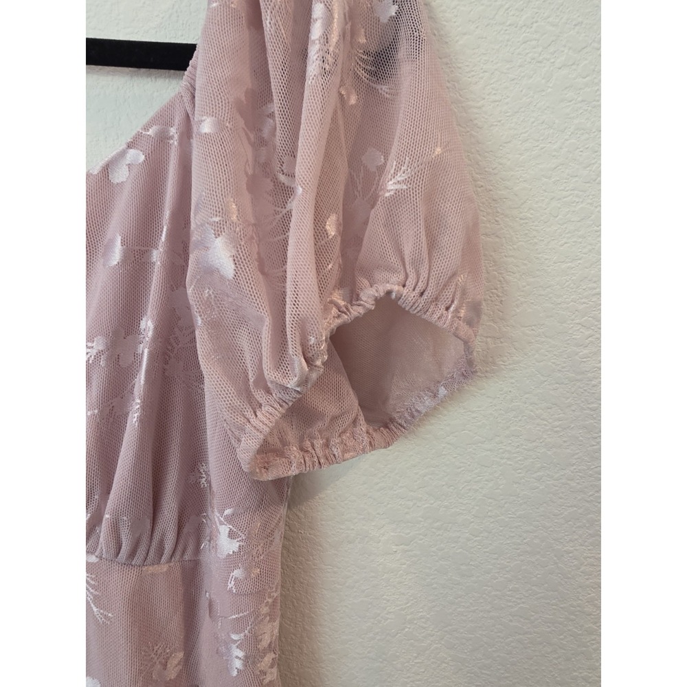 Ember Mauve Pink Boho Burnout Dress Sz M Lined Milkmaid Garden Fairy Coquette - Picture 7 of 8